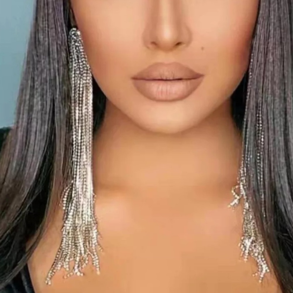 Rhinestone Long Dangling Earrings - image 6